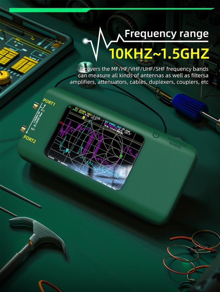 Vector Network Analyzer 10KHz-1.5GHz RF Output 0dBm Touch Screen Li-Battery USB