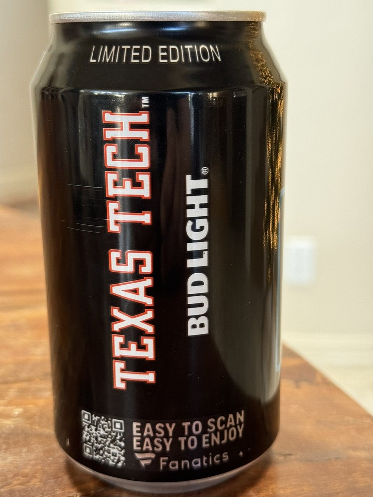 Texas Tech Bud Light - limited edition empty Beer Can - Bottom Opened - Guns Up!