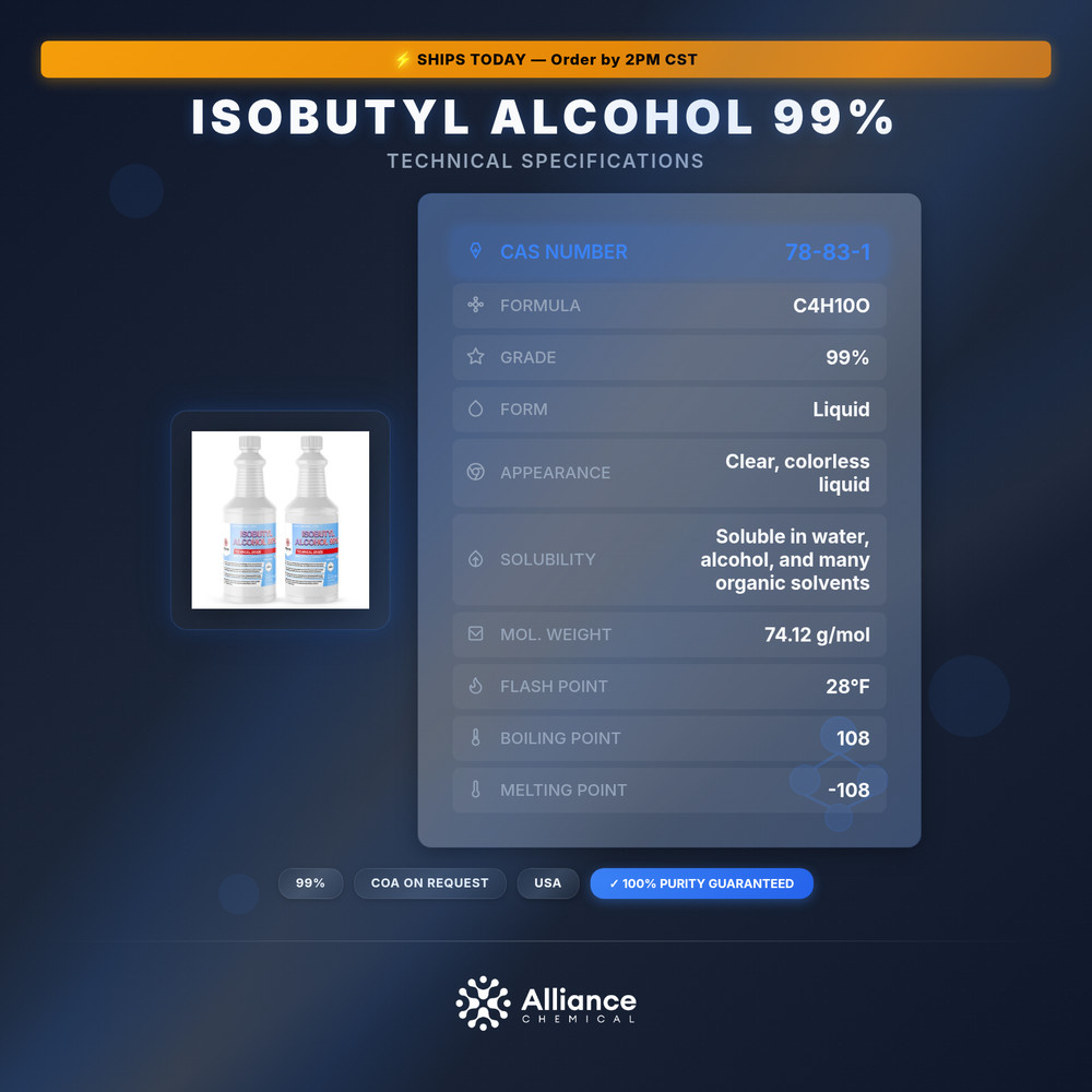 Isobutyl Alcohol 99% - 2 Quarts