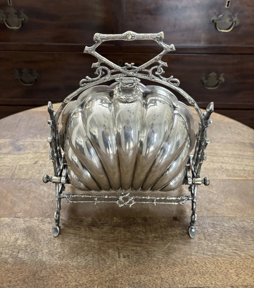 Antique Silver plates Silver Folding Clamshell English Biscuit Warmer