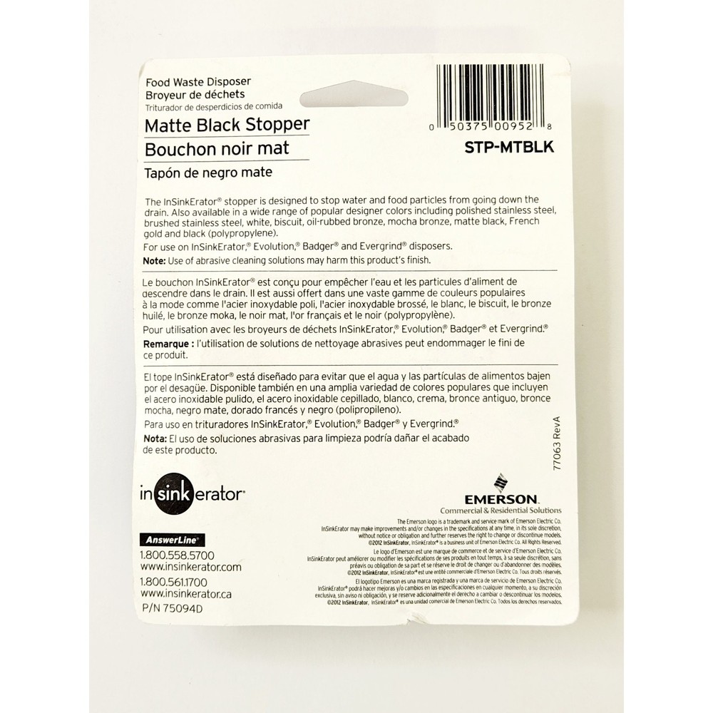 InSinkErator STP-MTBLK Stopper for InSinkErator Garbage Disposal - Matte Black