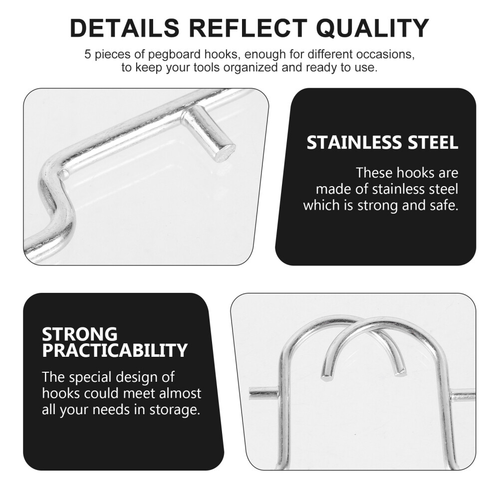 5 Pcs Pegboard Hangers Shaped Wall Hooks for Hanging Heavy Duty