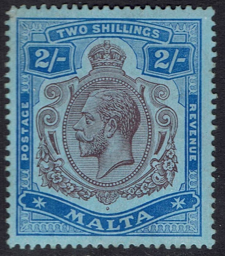 MALTA 1914 KGV 2/- WMK MULTI CROWN CA
