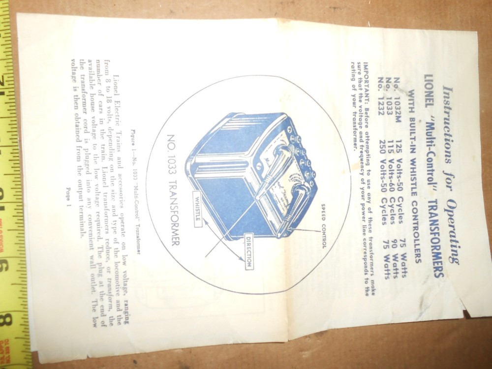 Lionel Operating manuals, 1033, 55, 465, 145c, & 3662 Instruction sheets