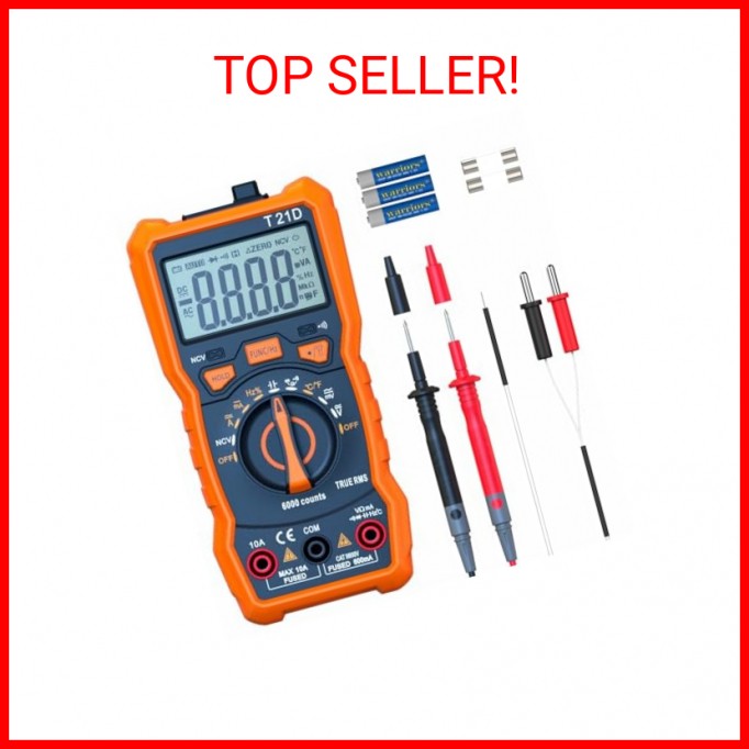 Auto-Ranging Digital Multimeter, TRMS 6000 Counts AC DC Voltmeter Ohm Volt Amp M