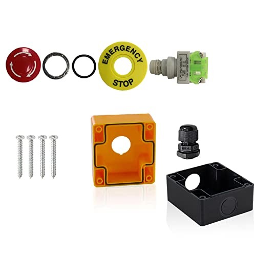 Emergency Stop Push Button Switch,1 NC Waterproof IP65 Red Sign Yellow