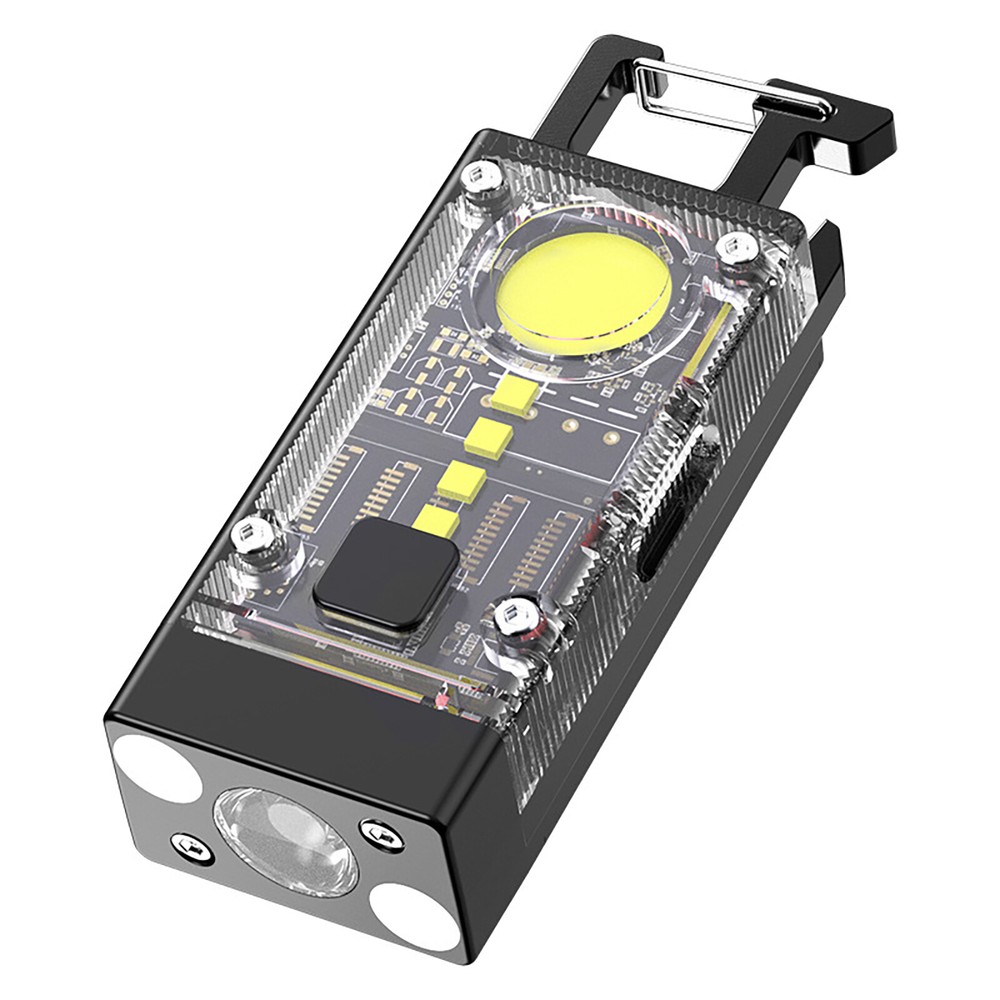 Solar LED Flashlight Keychain Torch USB Charging COB  Emergency Portable Light