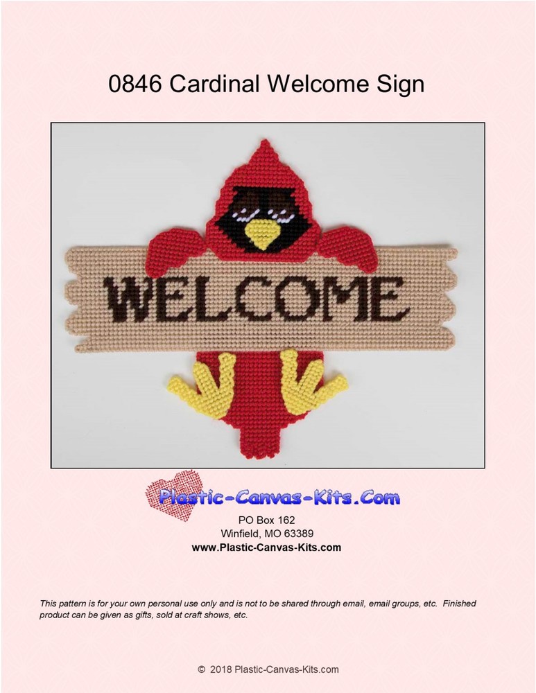 Cardinal Bird Welcome Sign- Plastic Canvas Pattern or Kit