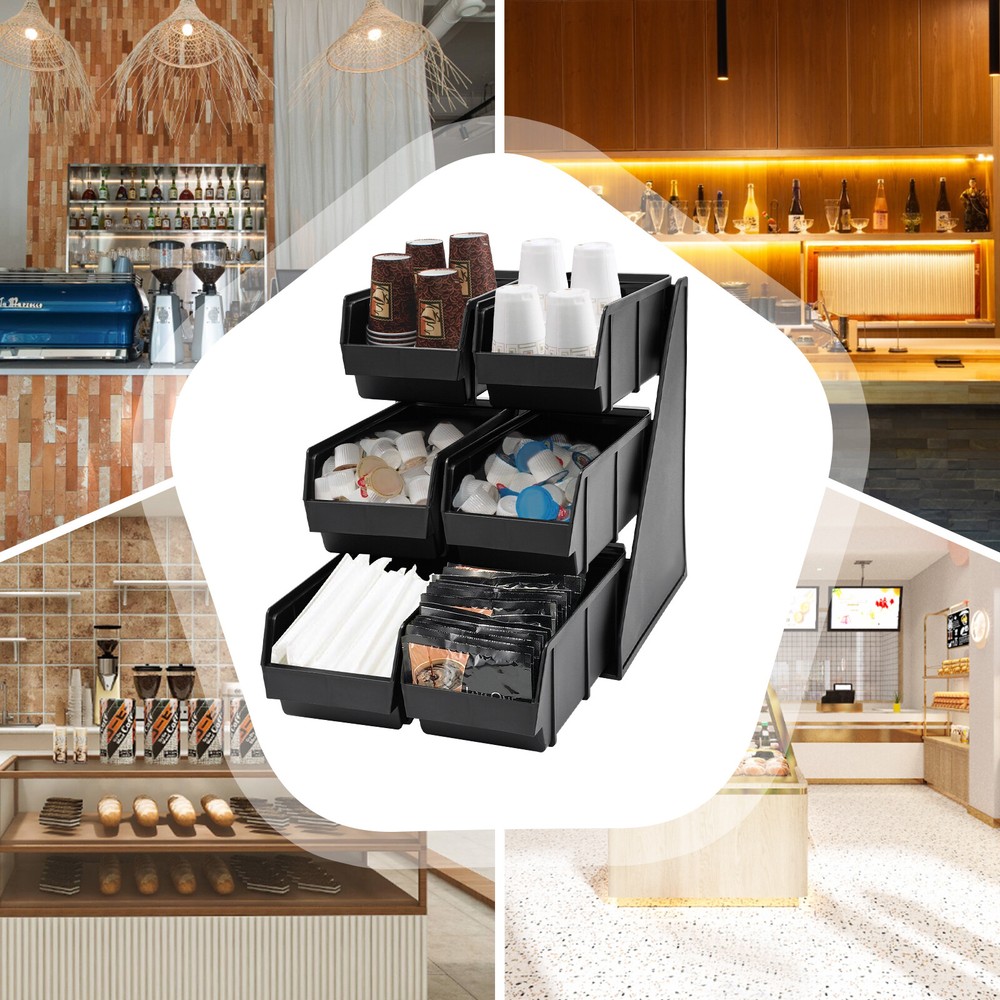 6-Compartment Condiment Organizer Bin - 3-Tier Storage for Coffee & More