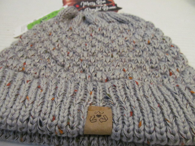 David & Young Messy Bun & Ponytail Beanie, Gray