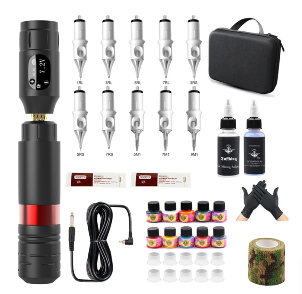 Wireless Tattoo Kit Complete for Beginners Pen Machine with Power Supply Needles