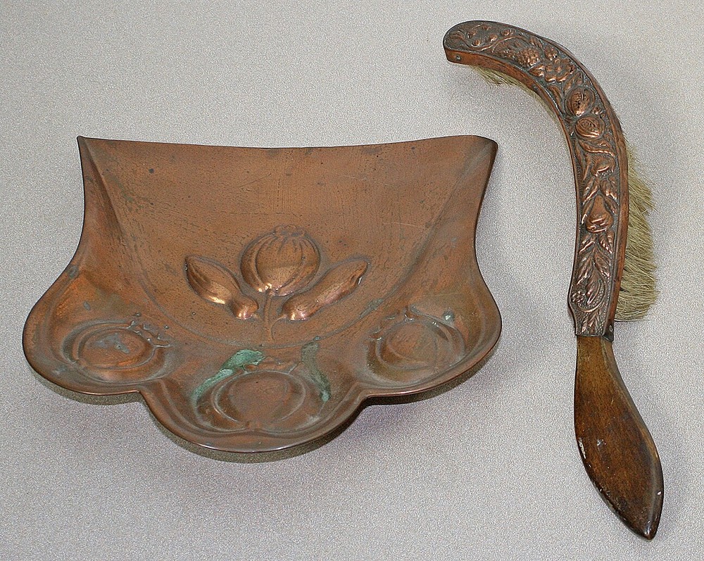 Antique Joseph Sankey & Sons Solid Copper Crumb Tray & Brush