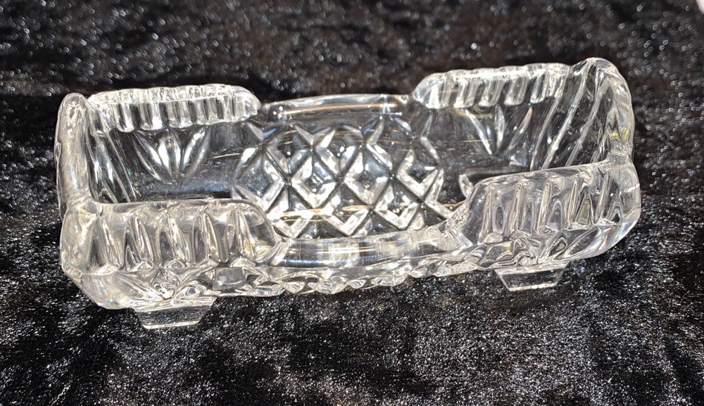 Vintage Diamond Pattern Pressed Glass Open Rectangular Toothpick Holder Dish