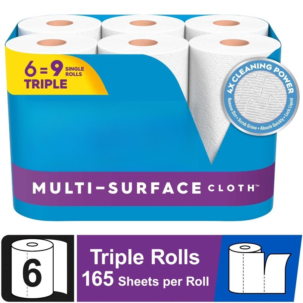 Surface Cloth Paper Towels, 6 Triple Rolls, 165 Sheets per Roll