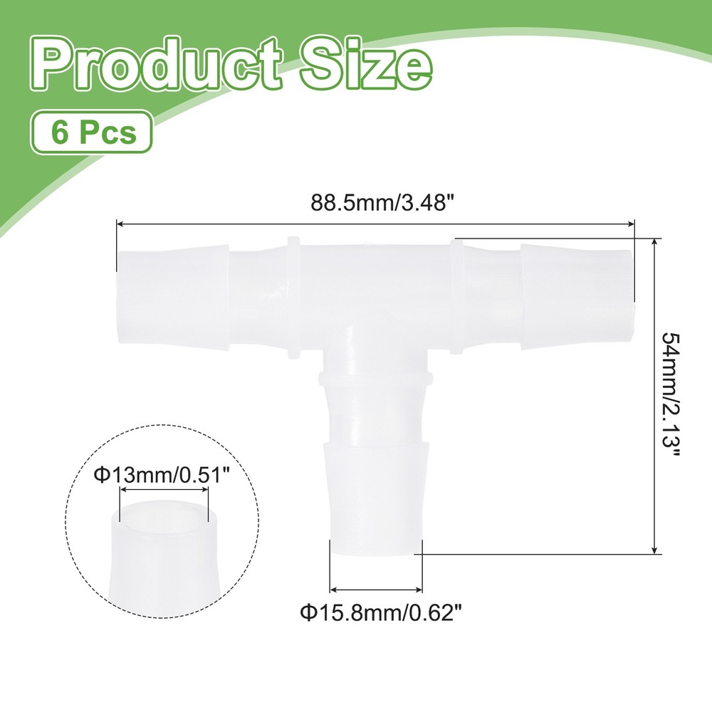 6pcs Plastic Barb Fitting, 5/8"x5/8" t Shape Tee Pipe Fitting, Clear