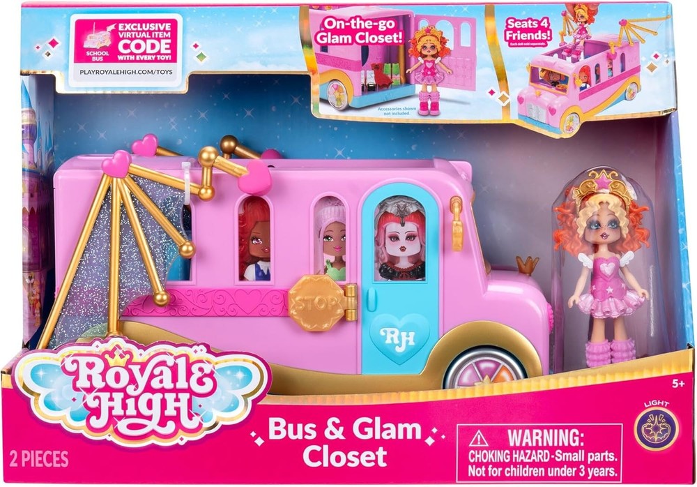 ROYALE HIGH - SCHOOL BUS & GLAM CLOSET +VIRTUAL GAME CODE *NEW* MINOR BOX DAMAGE
