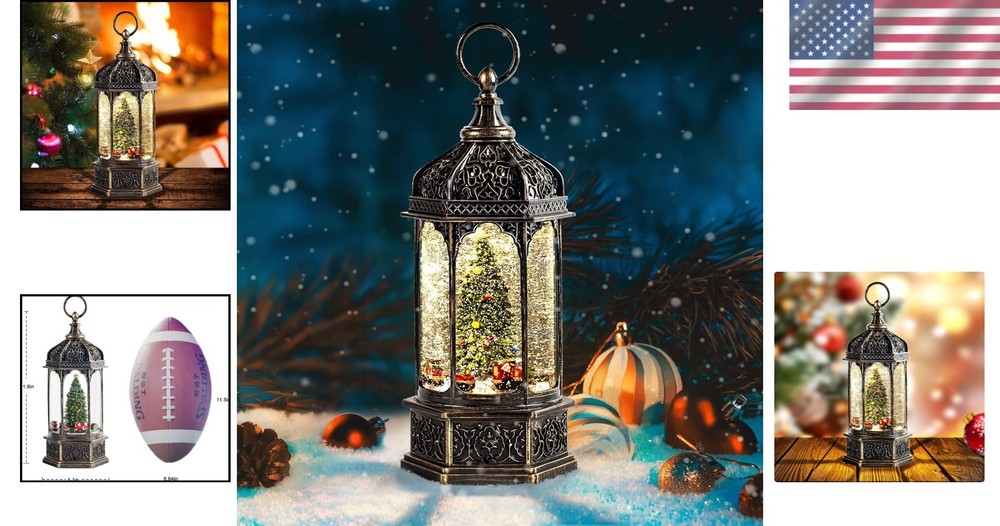 Large Musical Christmas Snow Globe Lantern with Battery-Powered Train & Timer