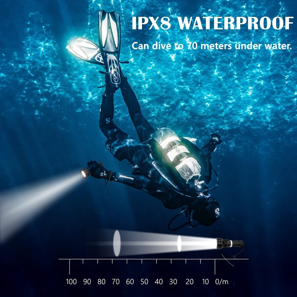 Dive Lights Super Scuba Diving Flashlight, IPX8 Waterproof Flashlight Underwa...