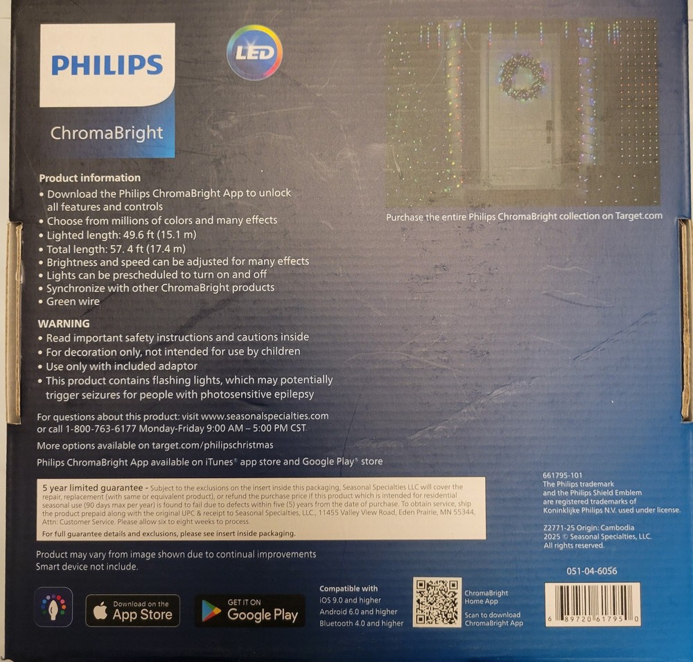 Philips Chromabright 150 Ct Mini String Lights 49’ App Control Christmas Holiday