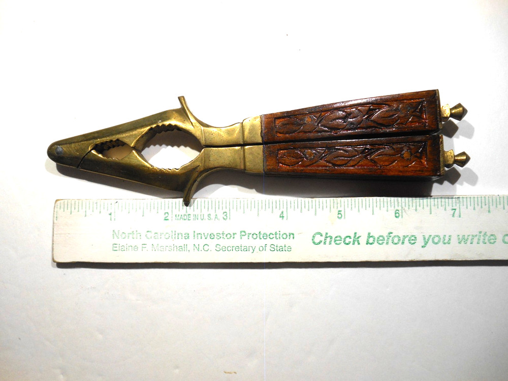 Vintage Brass Nutcracker With Engraved Wood Handle 7" Long