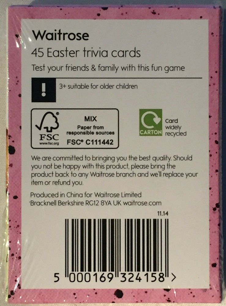 Waitrose Easter Trivia Cards
