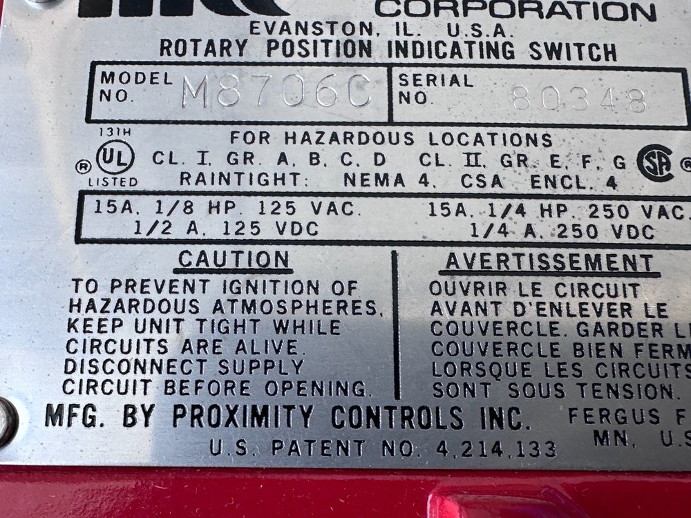Mark Controls M8706C Rotary Position Indicating Switch