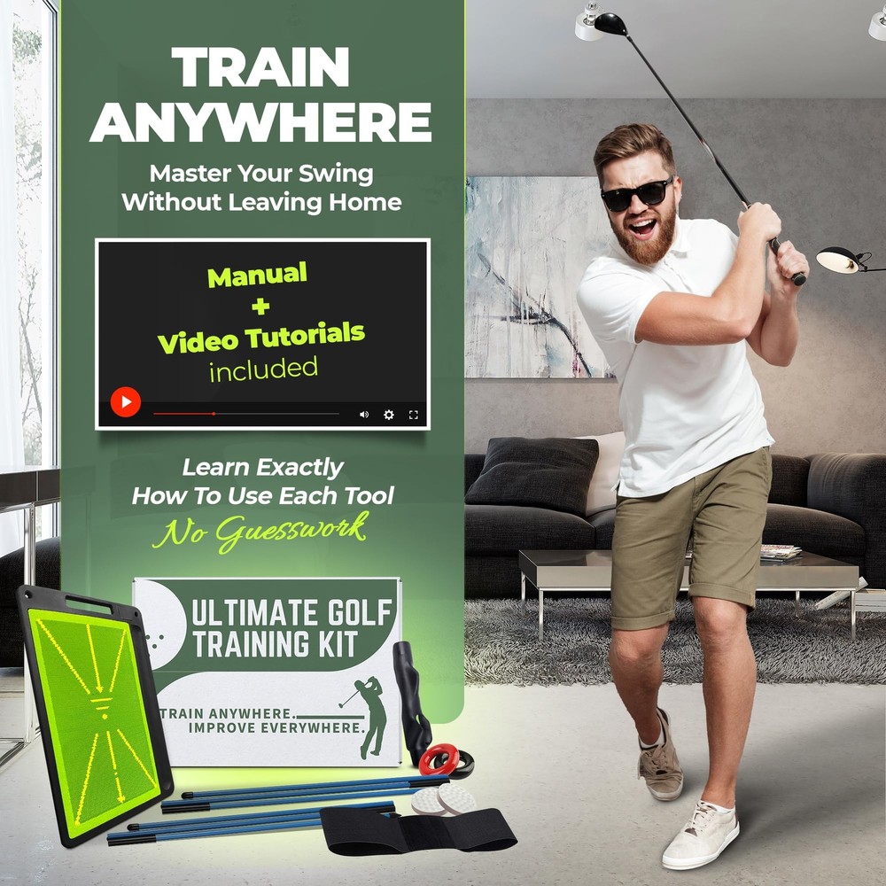 6in1 Golf Swing Trainer with Divot Board, Golf Grip Trainer, Alignment Sticks...