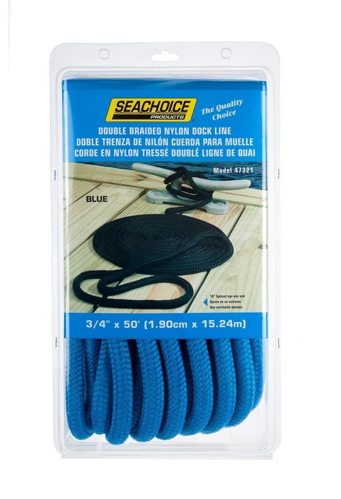 Seachoice Double-Braid Nylon Dock Line w/Eye Splice, Pre-Shrunk, Heat...