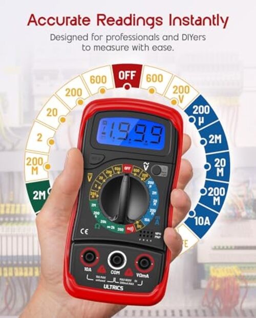 Digital Multimeter, Voltmeter Ammeter Ohmmeter with Test Leads Backlight LCD