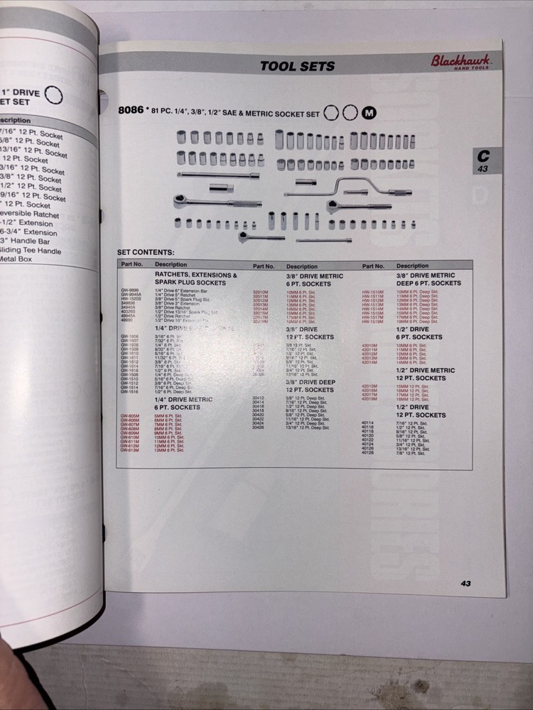 Blackhawk Hand Tools Catalog 1988 Master Sets, Tool Boxes, Sockets, Wrenches
