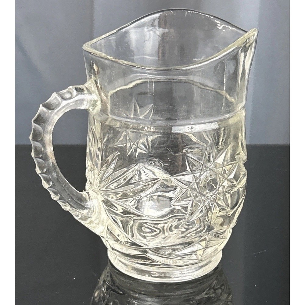 Anchor Hocking Clear Glass Pitcher Starburst Pattern Handle Spout Small Server