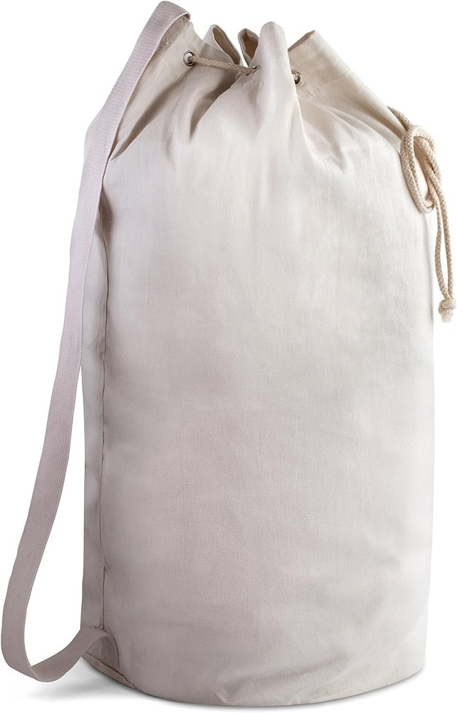 Handy Laundry Canvas Duffel Bag - Drawstring, Leather Closure, Shoulder Strap