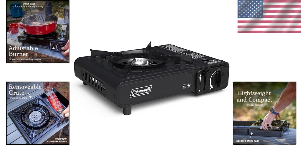 Adjustable 1-Burner Butane Camping Stove: Quick Start & Wind Shield for Cooking