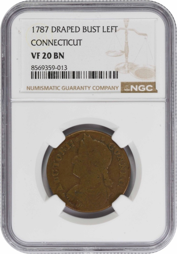 1787 Connecticut Cent Draped Bust Left VF20BN NGC