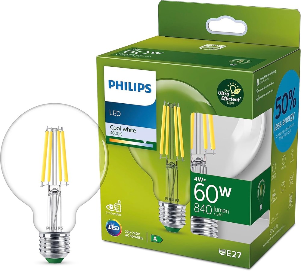 Philips Ultra Efficient - Ultra Energy Saving Lights, LED Light Source, 60W,