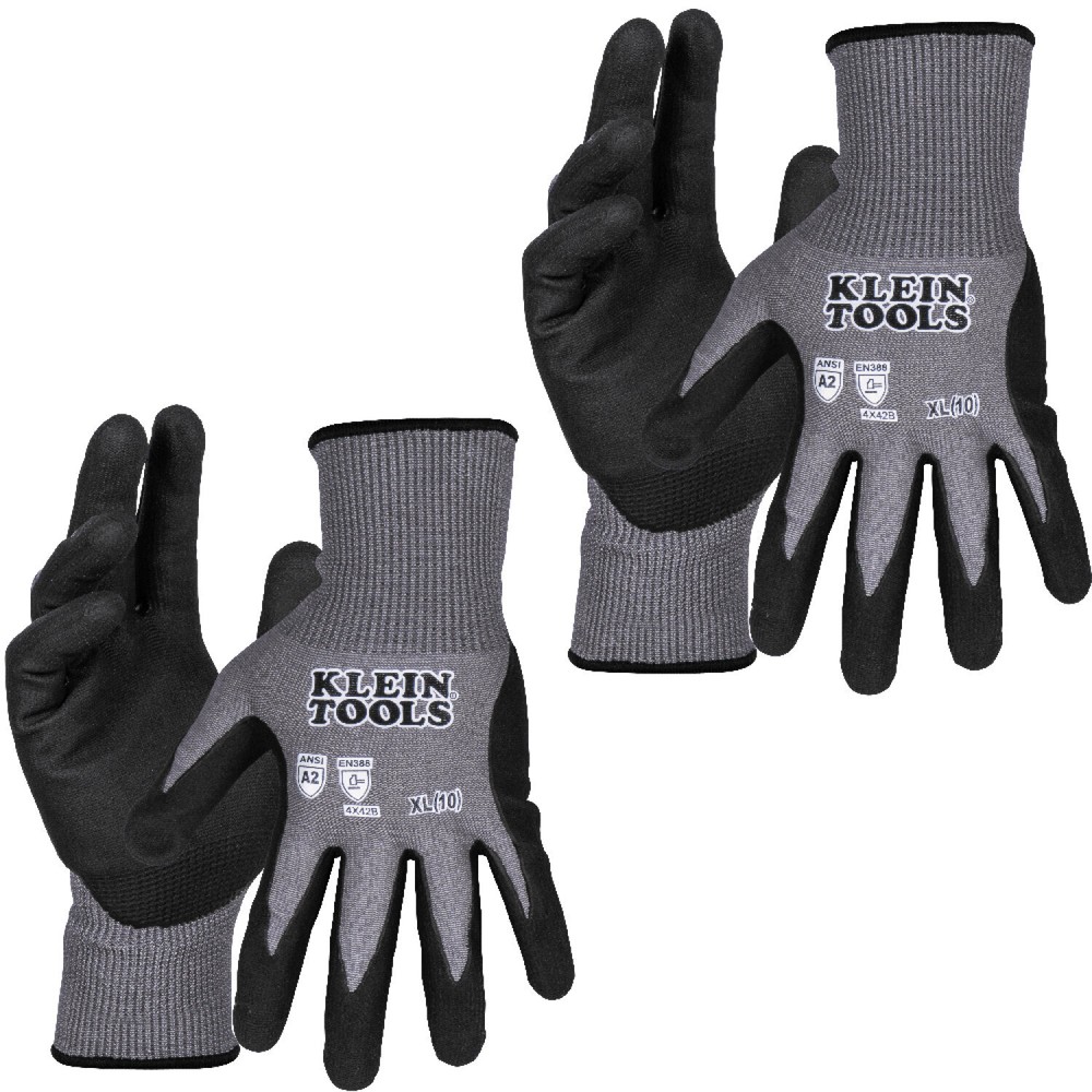 Klein Tools 60584 Knit Dipped Gloves, Cut Level A2, Touchscreen, Medium, 2-Pair
