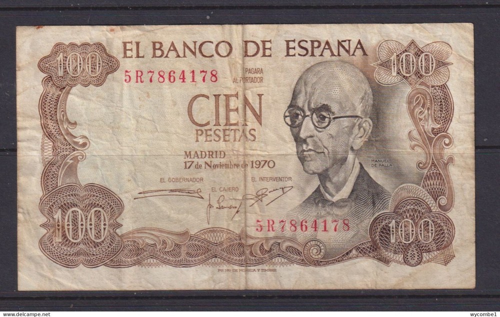 SPAIN - 1970 100 Pesetas Circulated Banknote as Scans