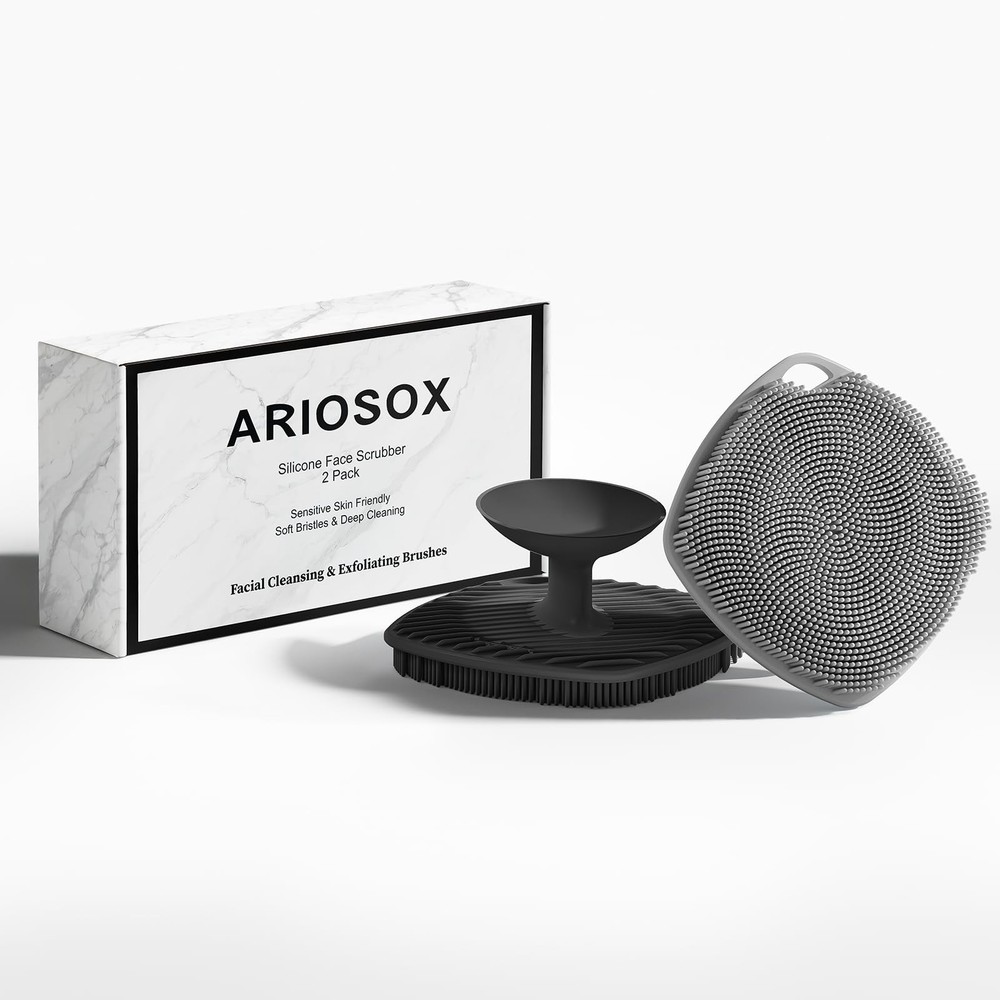 ARIOSOX 2 Pack Face Scrubbers, Silicone Scrubber Soft Black + Gray