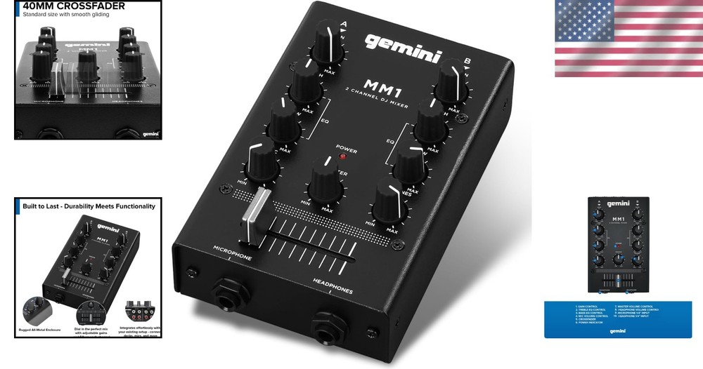 Pocket-Sized 2-Ch DJ Mixer - Pro Crossfader & EQ Controls