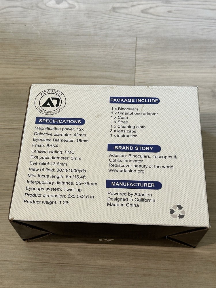 Adasion 12x42 Binoculars Black NIB