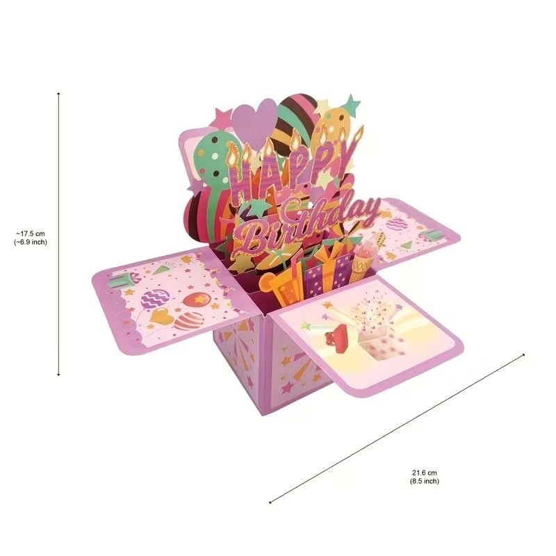 3D POP UP BIRTHDAY CARD WITH ENVELOPE/NOTE CARD
