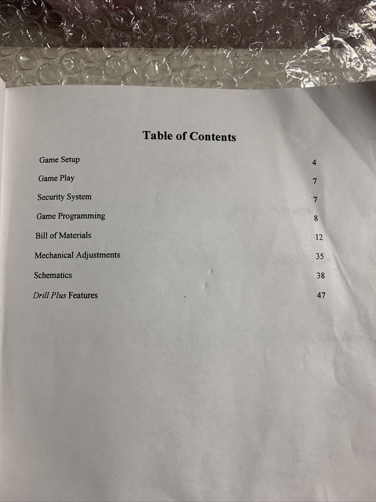 Missing front cover DRILL O MATIC BENCHMARK ARCADE GAME owners manual