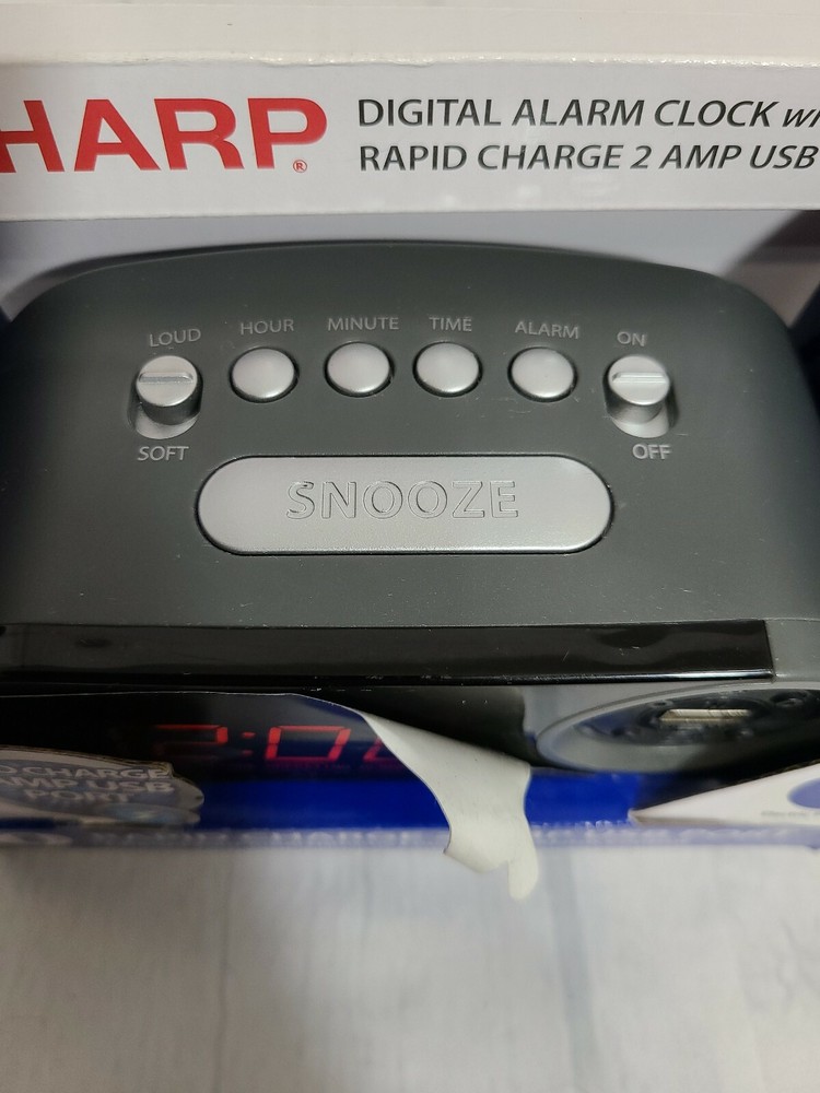 SHARP Digital Alarm Clock with Loud & Soft Alarm Volume Control 2 AMP USB Charge