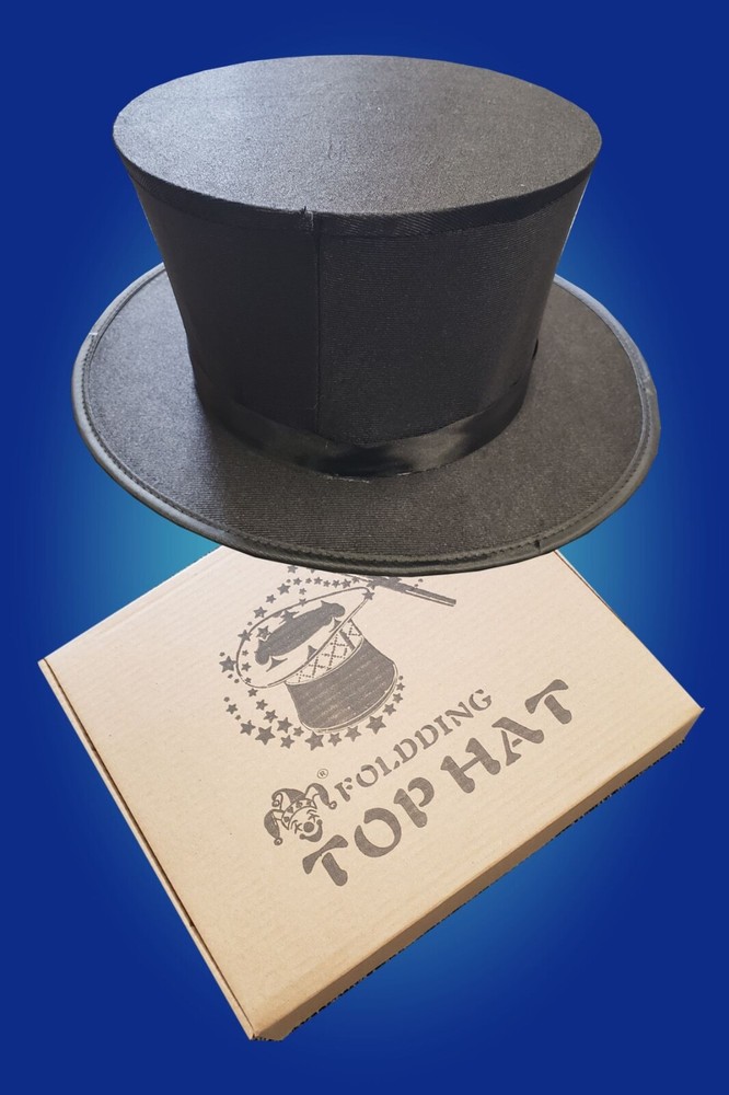 MAGICIAN SECRET COMPARTMENT TOP HAT Black Spring Folding Magic Trick Prop Pop Up
