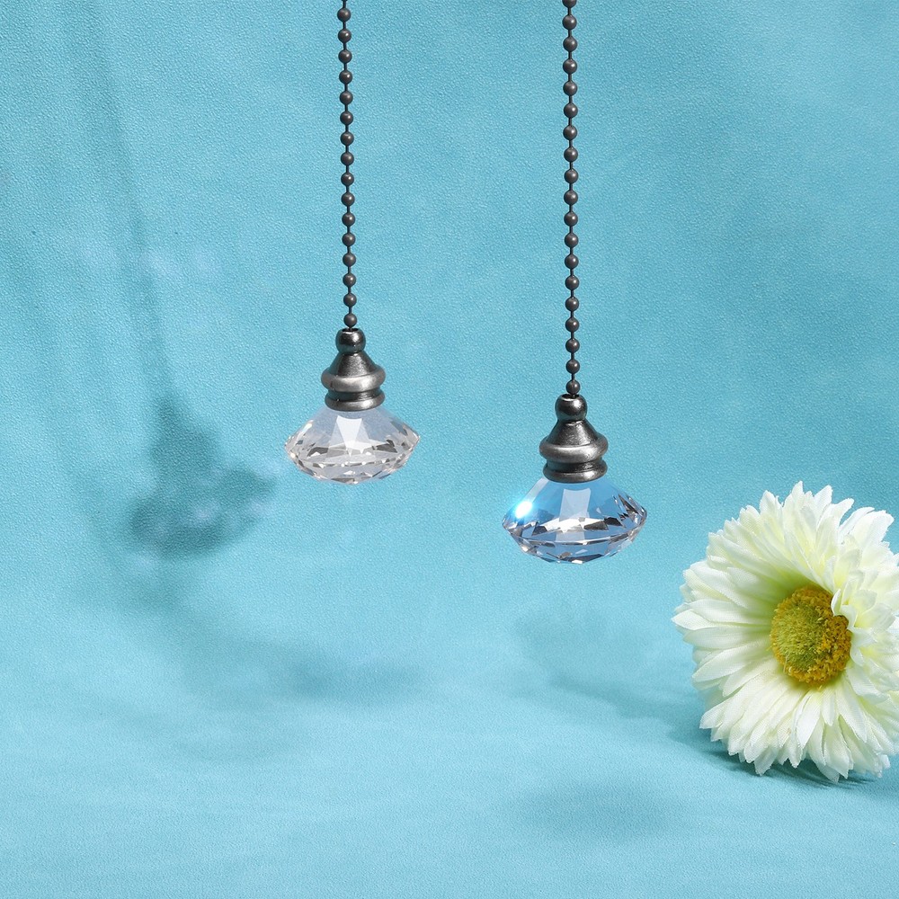Ceiling Fan Pull Chain, 2Pcs 12" Diamond Pendant Chain Extender, Clear