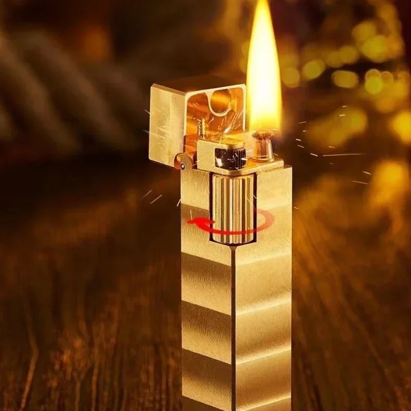 Retro Handmade Brass Kerosene Lighter Small Square Side Pulley Lighter