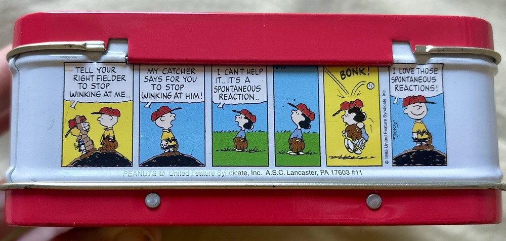 Peanuts Metal Lunchbox Baseball Theme Red Comic Strip Design