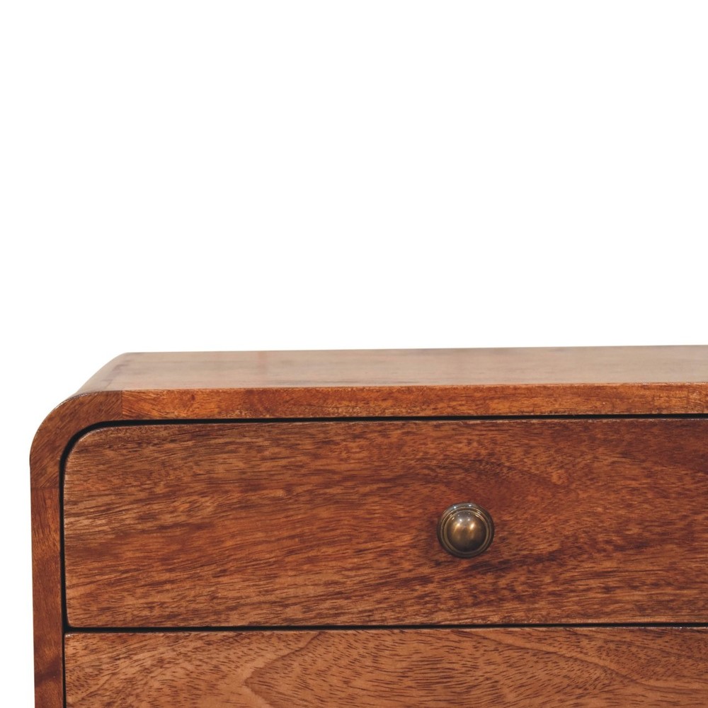 Solid Wood Honey Caramel Floating Bedside, 2-Drawers, Brown