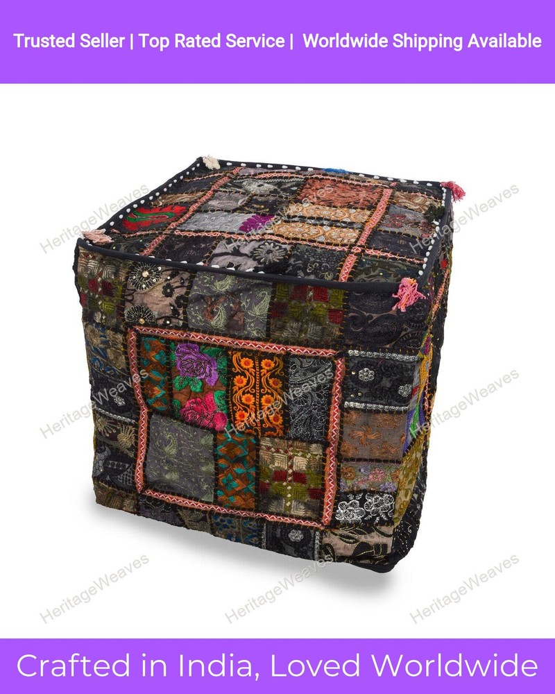 Handmade Patchwork Vintage Home Décor Khambari Square Pouf