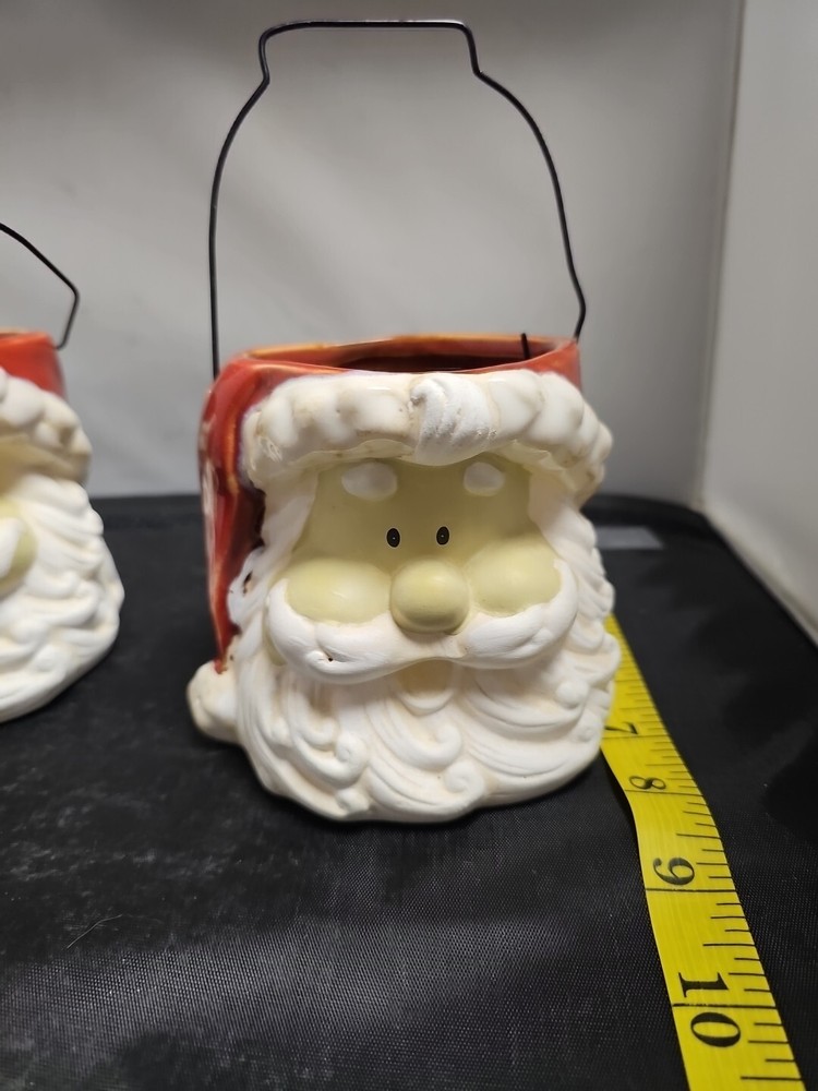 2-Ceramic Santa Containers With Wired Handle- By Collections
